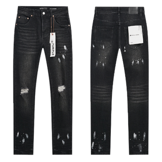 Black Washed Slim Denim Jeans with Paint Splatter and Knee Distressing